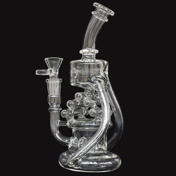 Bong in vetro trasparente Riciclatore Oil Rig Bruciatore a olio Shisha Narghilè Lavoro manuale Tubo in vetro per acqua Dab Rig per tubi da fumo 8,5 pollici