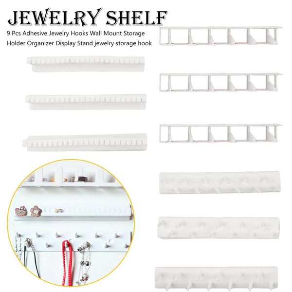 

9 pcs adhesive jewelry hooks wall mount storage holder organizer display stand jewelry storage hook