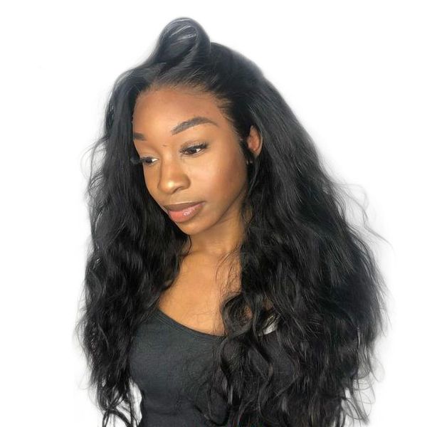 

360 париков фронта шнурка человеческих волос для черных женщин волны тела с волосами младенца pre щипковых hairline remy волос natural color, Black