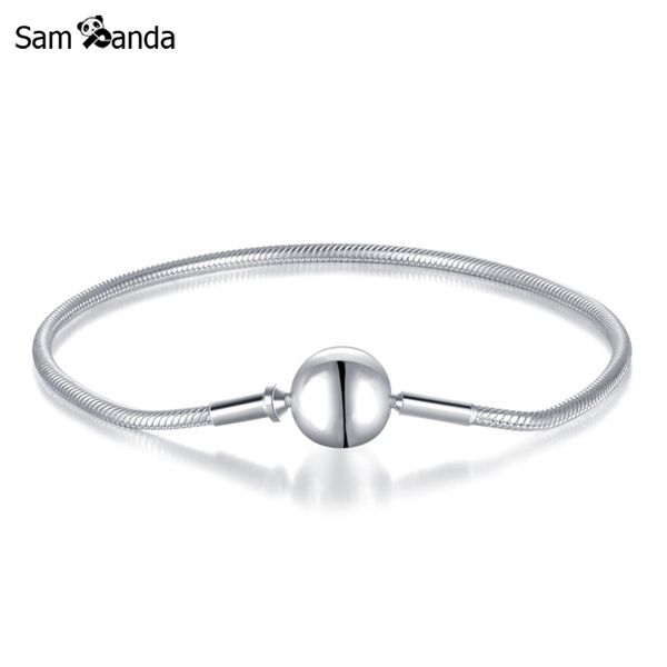 

authentic 925 sterling silver bracelet essence collection snake chain ball clasp fit diy pan beads charms bracelets & bangles, Golden;silver