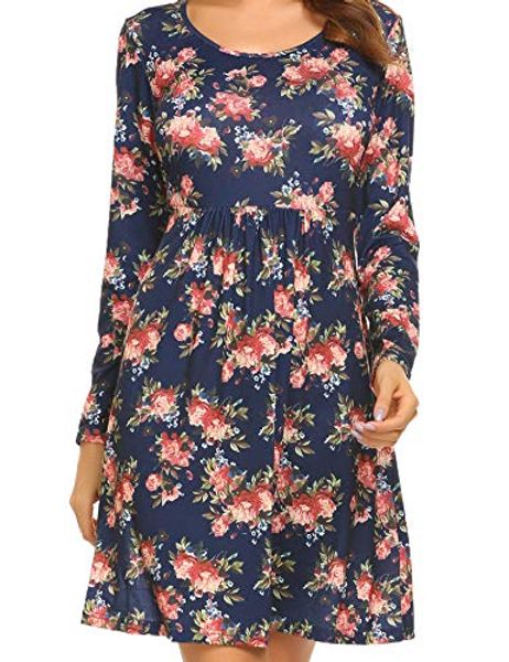 

unibelle women's bohemian long sleeve floral print casual tunic t-shirt dress, Black;gray