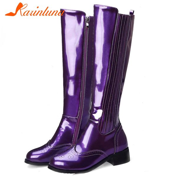 

karin 2019 bright big size 43 brogue shoes woman riding boots female shoes winter knee high boots women, Black