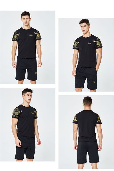 

dragon print mens tracksuits fashion chinese styles mens 2pcs sets homme daily sport summer shorts suits, Gray