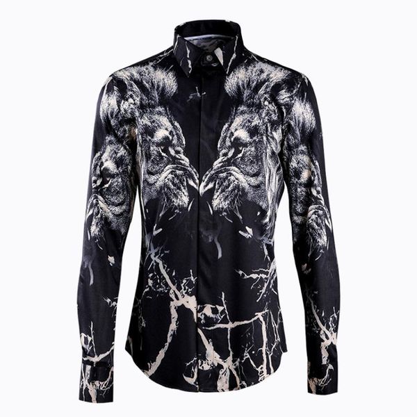 

givan belun двухсторонний лев полиэстер мужская рубашка 2020 мужская одежда брендовая рубашка мужской с длинным рукавом досуг, White;black