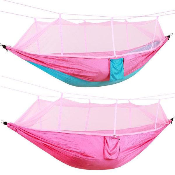 

portable nylon parachute hammock mosquito net ultralight outdoor camping leisure double person hammock e5m1