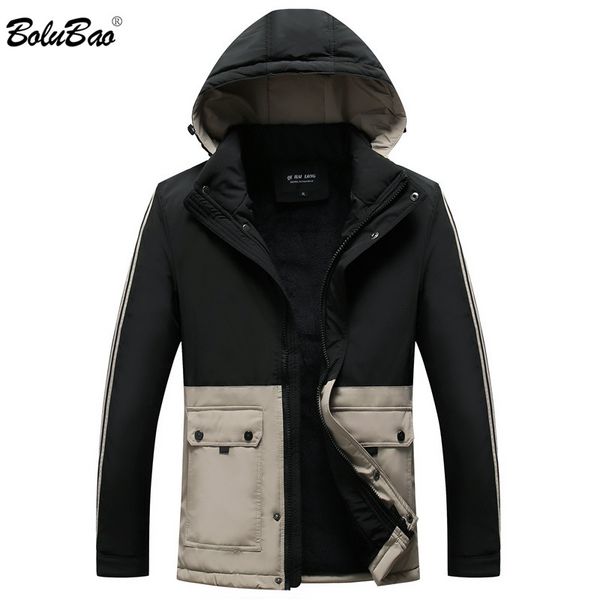 

bolubao men winter brand fashion parkas coat new men's casual plus velvet thick warm hooded parka male clothing, Black