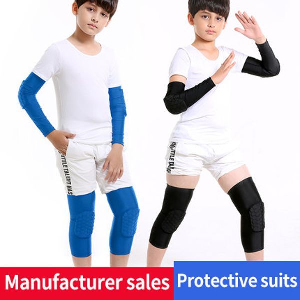 

children's anti-collision honeycomb kneecap protection basketball football elbow protection skating children armguard, Black;gray