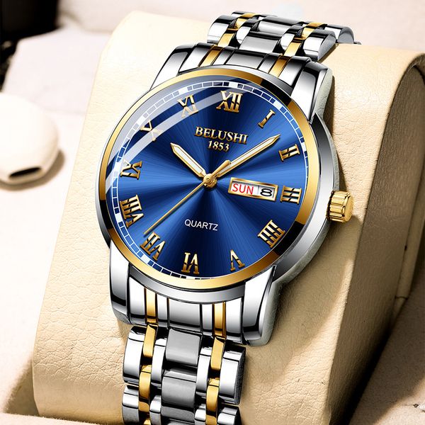 

classic business watch men automatic waterproof stainless steel band quartz watch 2020 new trend men's relogios masculino, Slivery;brown