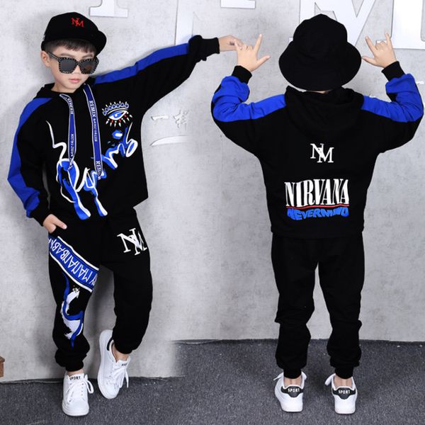 

fashion set kids suit boys 2019 autumn outfit suits hip hop 2piece sets cotton red blue parkour boy clothing letter print, White