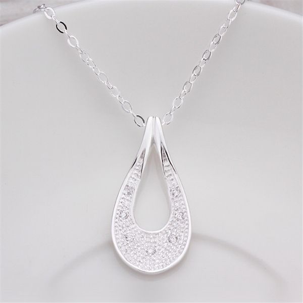 

позолоченные стерлингового серебра ожерелье 18 дюймов минималистичный капли воды кулон ожерелье dhsn421 топ 925 серебряная пластина кулон ож, Silver