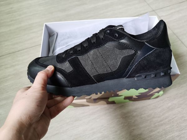 

womens mens star real leather rock runner shoes camouflage sneakers studded rockrunner casual trainers walking shoes sneakers, Black