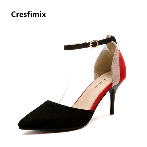 

dress shoes zapatos dama women fashion buckle strap flock high heel lady classic beige spring stiletto heels for party & office e5842, Black