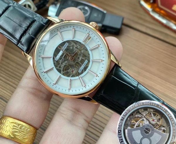 

горячие продажи роскошные дизайнерские мужские часы топ бренд высокое качество автоматический 41 мм маховик механические часы кожаный ремешо, Slivery;brown