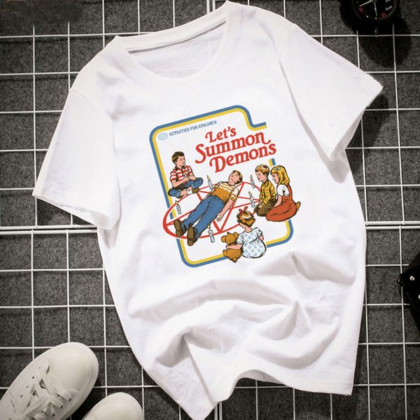 

fashion funny vintage women tshirt short sleeve v neck lets summer demons graphic harajuku summer tumblr t shirt women, White