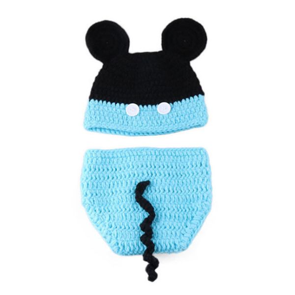 2019 adorable newborn cartoon mouse outfits handmade knit crochet baby boy girl animal hat and diaper cover set infant halloween photo prop from baby boy cover photos