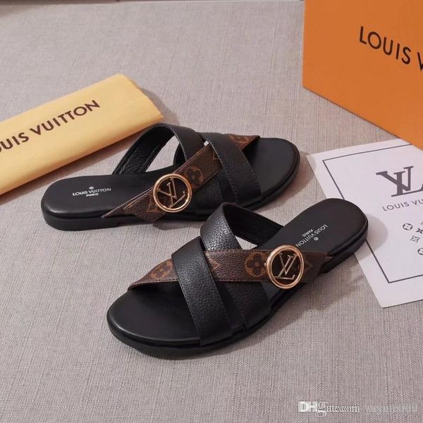 

shoes women bom di flt mule slide sandal fashion lady letter print leather rubber sole slipper with 35-42 with box, Black