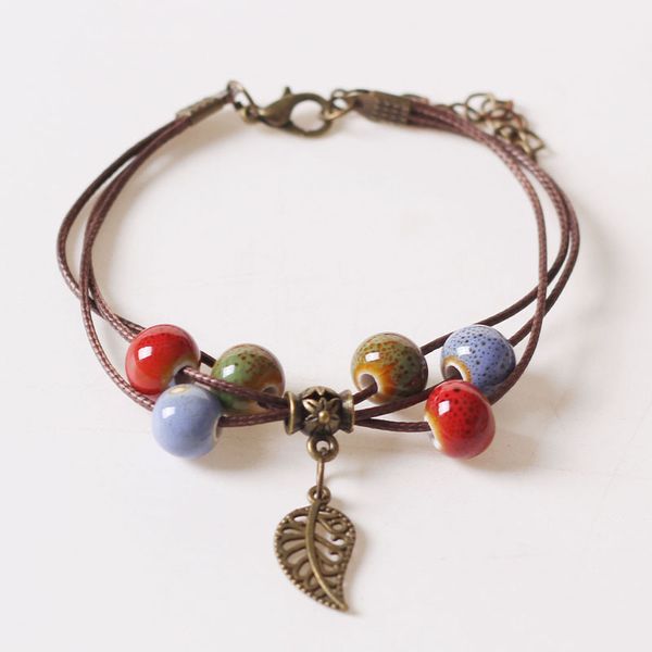 

fashion charm ceramics muticolor round beads ancient style bracelet original design bangle hand knitted amulet jewelry gifts, Golden;silver