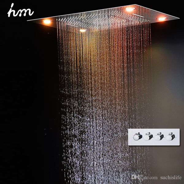 2019 Hm Large Rain Shower Set Waterfall Remote Control Led Recessed Ceiling Mount Multifunction Shower Head Bath Shower Faucets From Suchislife
