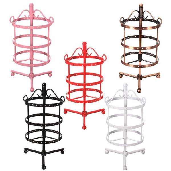 

72 holes multifunctional earrings stud necklace jewelry display rack storage stand metal round rotating display stand holder 4 colors, Black