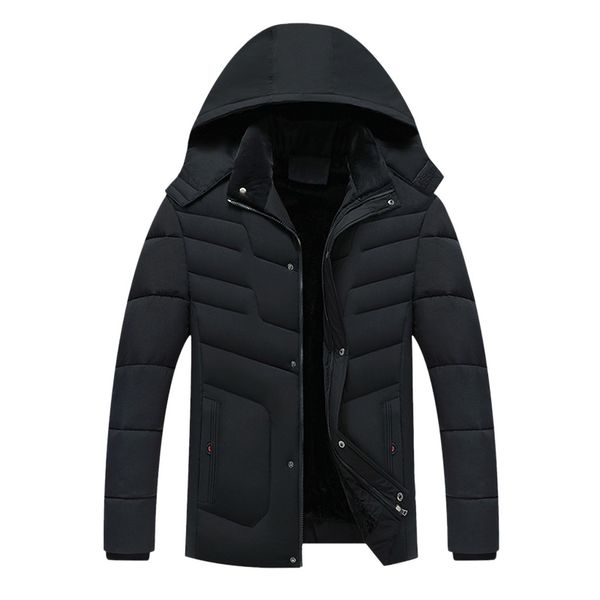 

coat men parka casual brand winter jacket solid warm zipper long sleeve windbreaker hoodies men parkas outerwear coat, Black
