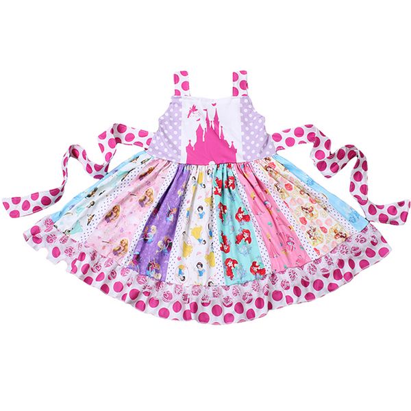 

summer twirl dress little girls princess castle ready to ship rts knee length patchwork toddler boutique beautiful strap dress t200526, White