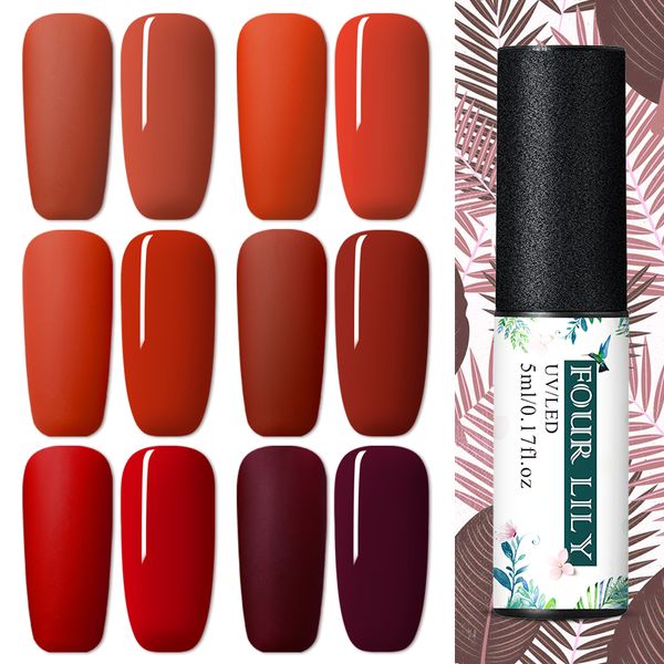 

four lily 5ml matte uv gel nail polish pure red series gel lacquer need matte coat soak off nail art varnish manicure, Red;pink