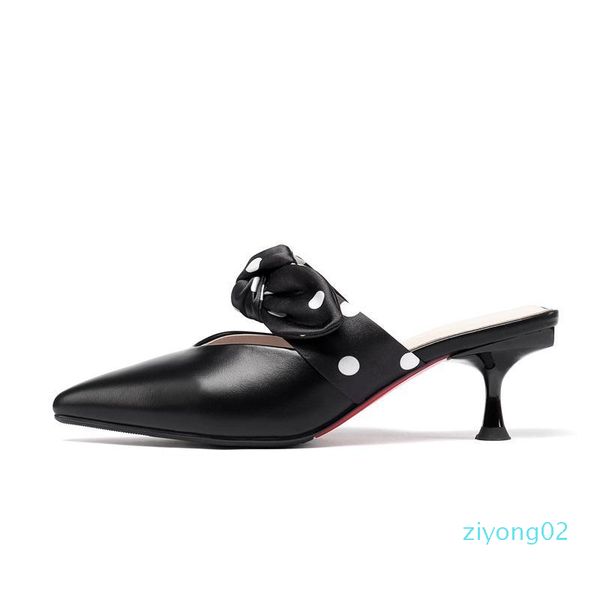 

egonery shoes women summer fashion sweet high thin heels women slipper outside bowtie pointed toe shallow ladies shoes z02, Black