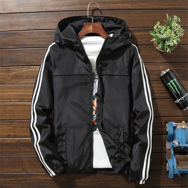 

windbreaker jacket men 2019 autumn fashion striped jacket men/women hooded casual jackets male coat men thin coat outwear, Black;brown