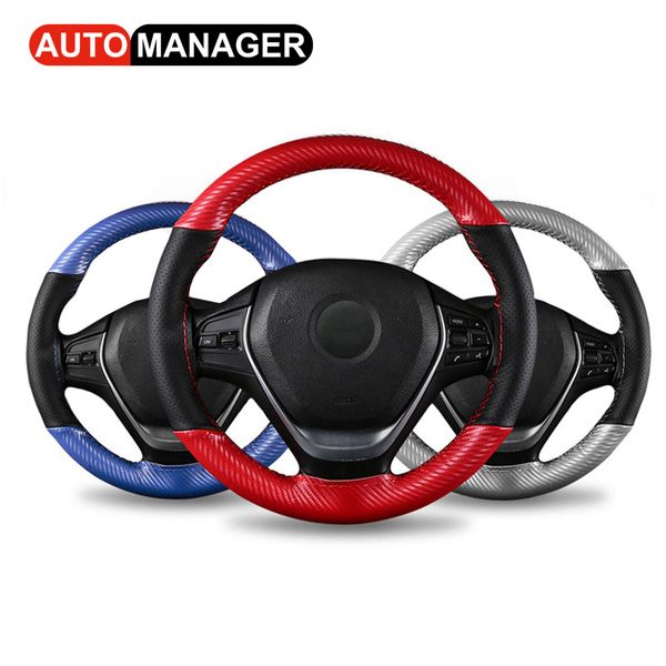 

carbon fiber leather braid steering wheel cover automobile sport style steering-wheel covers for universal cars 38cm 15 inch