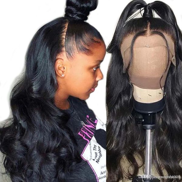 

360 lace frontal wig brazilian lace front human hair wigs remy straight per plucked bleached knot 360 lace frontal wig, Black