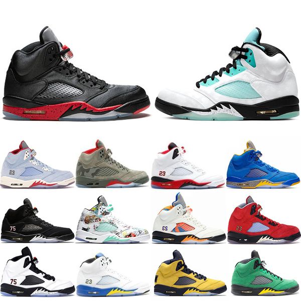 

2020 new island green bred 5 5s bred og basketball shoes grape michigan ice blue psg wings trophy room wings mens trainers sneakers, White;red
