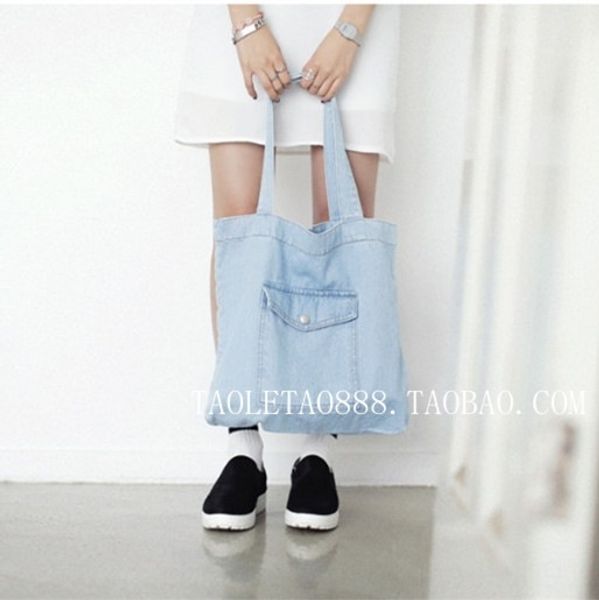 

ins cotton denim men's shopping shoulder and women's shoulder cloth environmental protection shopping mother bag student bag
