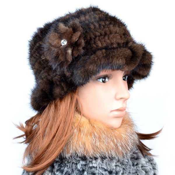 

factory wholesale ladies' mink bucket hats thermal fur hat popular women's flower fur cap,fc101, Blue;gray