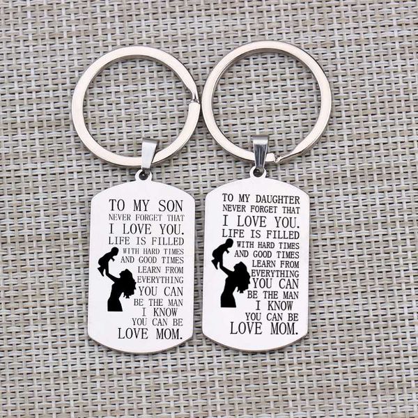 

to my son to my daughter keychain engraved from mom love children birthday dog tag stainless steel boy girls fashion pendant, Silver