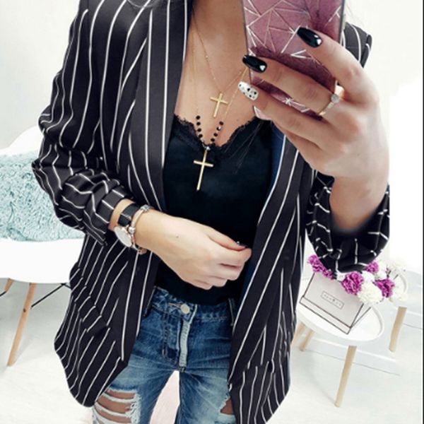 

office lady suit coat autumn women blazers and jackets slim white black strip business female coat blazer feminino
