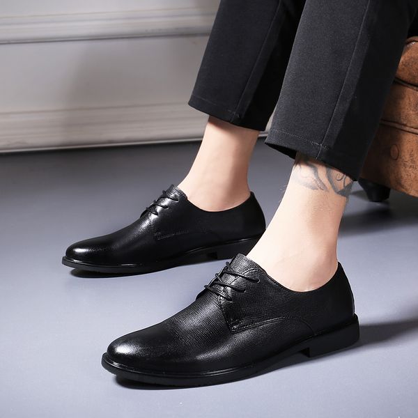 

big size 38-45 men oxfords genuine leather shoes british casual shoes handmade comfortable outdoor formal men flats lace-up, Black