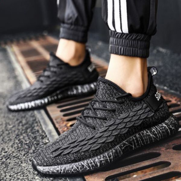 

oeak man sneakers breathable casual no-slip shoes lace up wear-resistant summer outdoor sport trainers air mesh shoes, Black