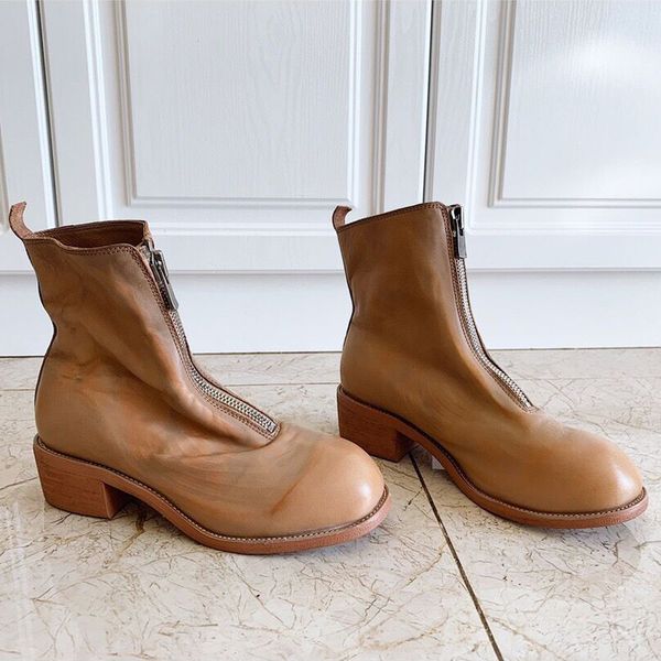 

women shoes zipper luxury fashion short boots vintage pleated inverted boots women's middle tube martin boots waterproof flat shoes, Black