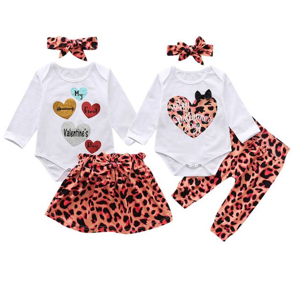 

2020 baby spring autumn clothing toddler sister baby girls kids valentine's day long sleeve heart jumpsuit + skirt trousers 3pcs, White