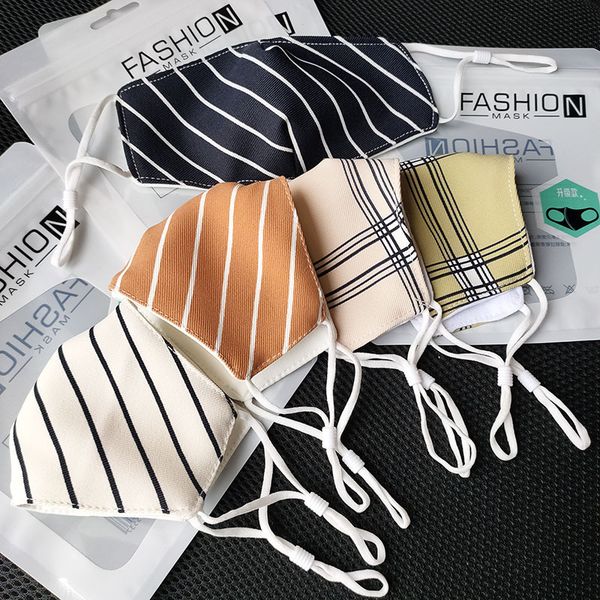 

striped plaid checks cotton mask breathable washable clean dust-proof kids mask cloth nouth face cover masks ffa4199