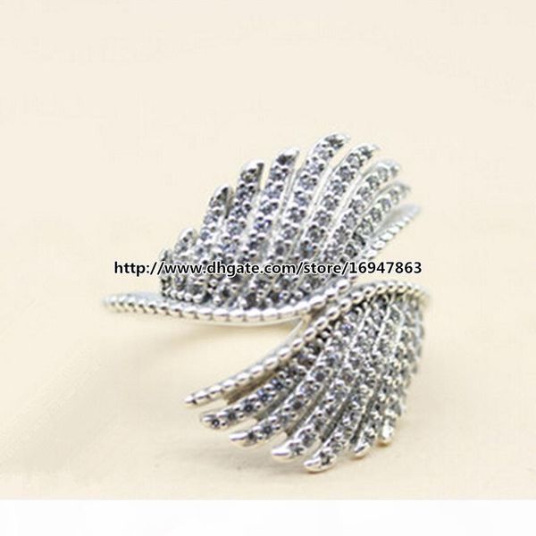 

new 100% s925 sterling silver european pandora style jewelry majestic feathers ring with clear cz fashion charm ring