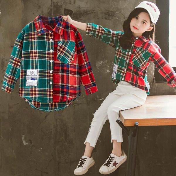 

teenage girls plaid blouses shirts cotton long sleeve autumn children shirts girls kids costume 6 8 10 12 year, White;black