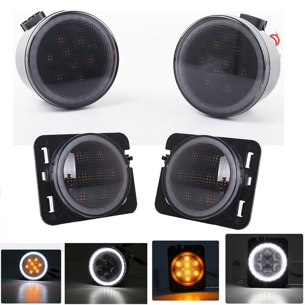

front grill turn signal light for wrangler jk 07-15 kit replacement led fender recon smoked amber light mid-net lamp 2pcs