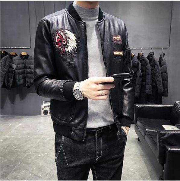 

мужская зима новый корейский бутик личность красивый мода вышивка граффити молодежи хлопка-ватник бейсбол куртка / m-5xl, Black