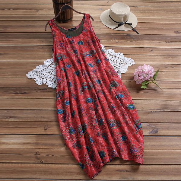 

women summer dress sleeveless vintage floral print pockets casual swing party midi dresses beach dress summer boho dresses new, Black;gray