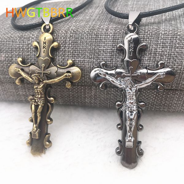

fashion men jewelry gunblack/bronze plated initial letters carved imitation gothic jesus cross titanium steel pendant necklace, Silver