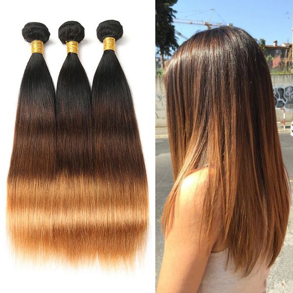 

3 пучки бразильских прямых пучков волос бразильский ломбер плетение волос t1b / 4/30 человеческих волос, Black