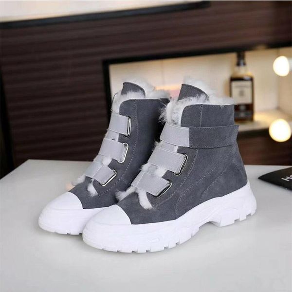 

european station wool thick-soled casual sports cotton shoes women plus velvet short boots leather velcro high to help old shoes winter