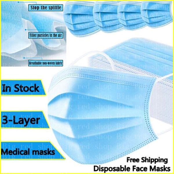 

20 pcs anti-virus dust-proof mask disposable face masks 3-layer protective 3-ply face mask in stock fast ing