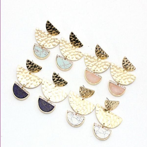 

wholesale 10 pairs gold plated alloy geometric green turquoise stone stud earrings for women lapis lazuli jewelry, Golden;silver